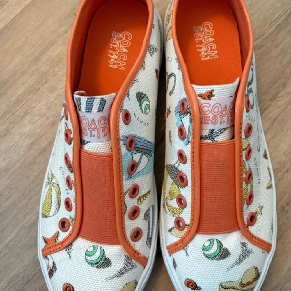 Coach Rare Vintage Size 9 White Beach Vacation Sneakers Slip On Tennis Shoes HTF - Picture 6 of 16